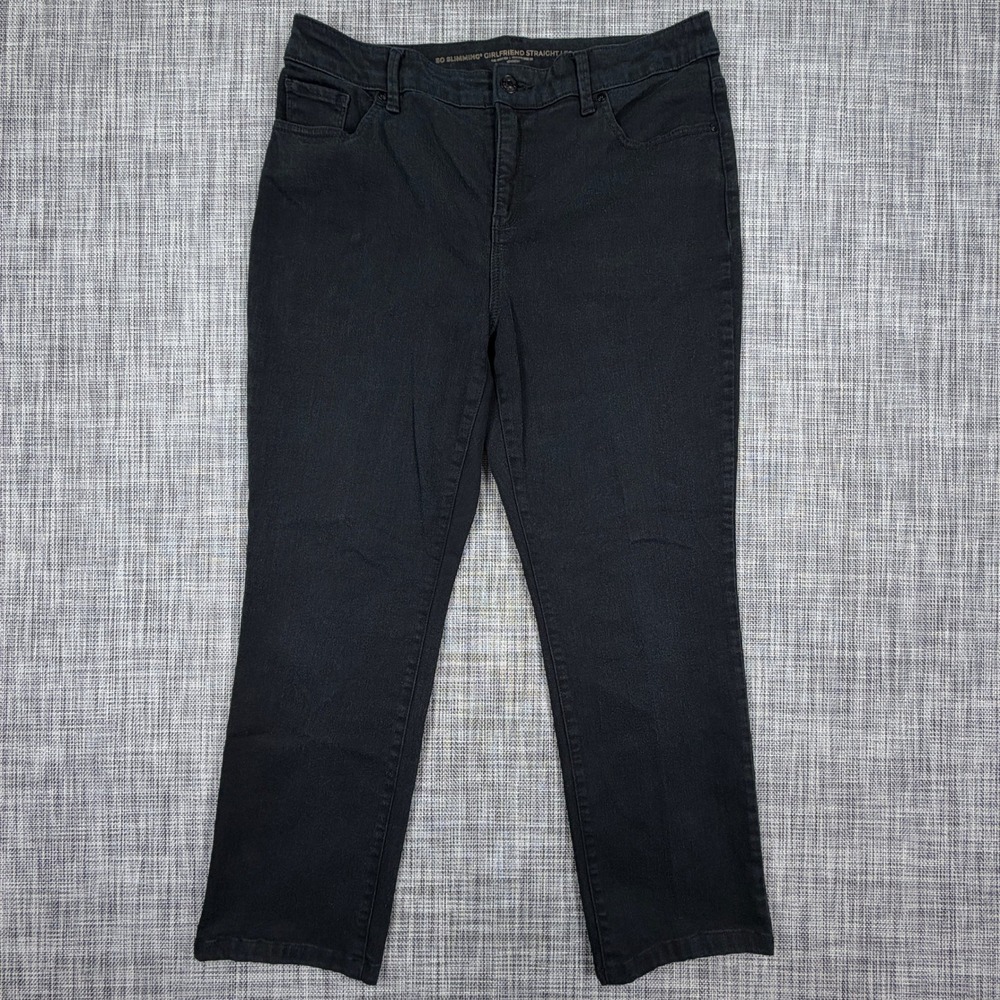 Chicos So Slimming Girlfriend Straight Jeans Black Stretch Size 2S US 12 Short